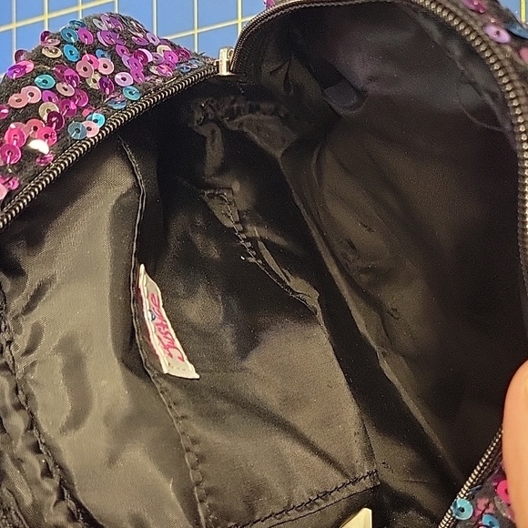 Justice Shimmering Mini Velvety 8" x 4" x 6" Bag Pink Straps Sequins Initial K - Picture 9 of 11